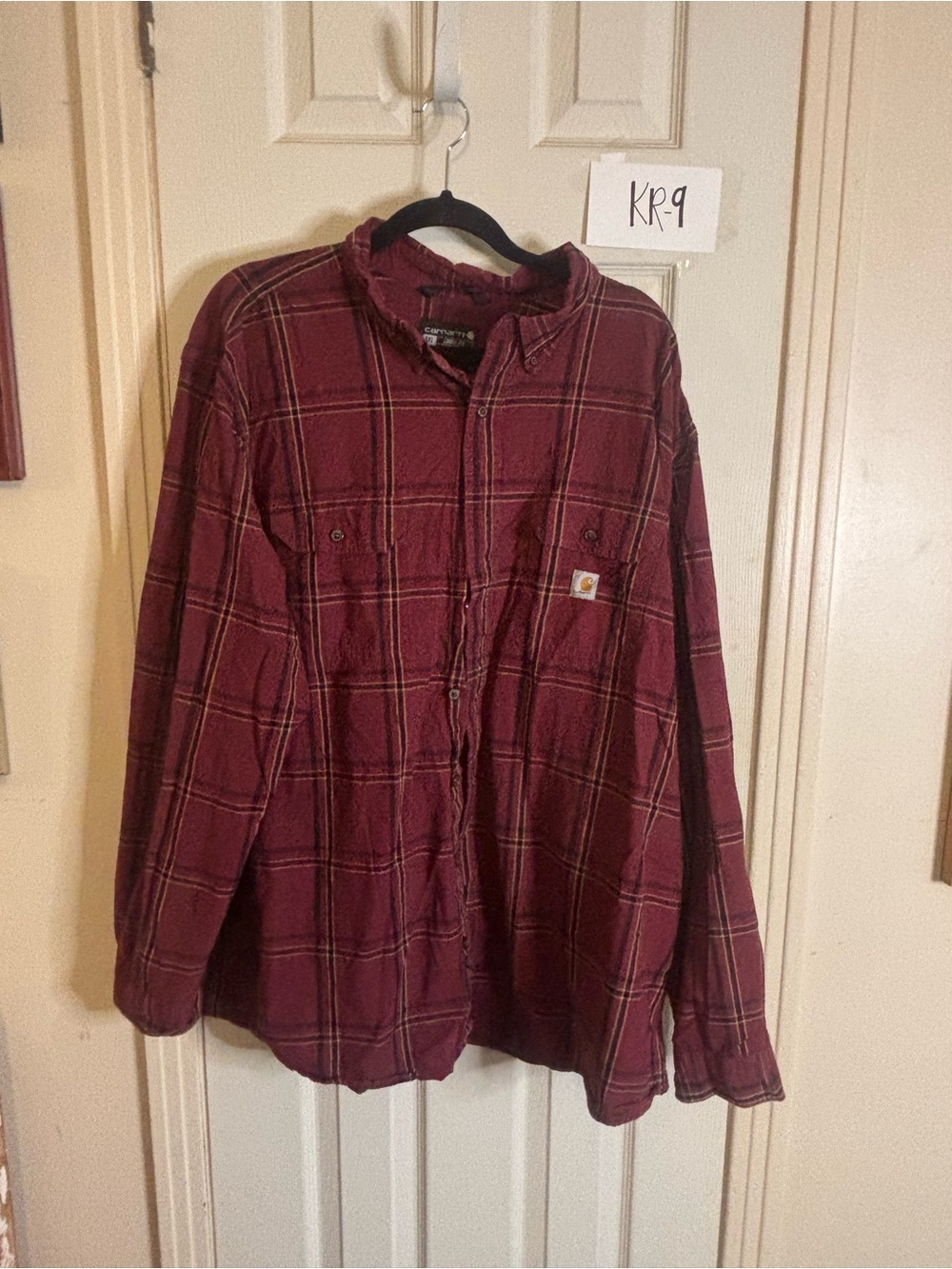 Carhartt Men's Maroon Plaid Button-Down Work Shirt